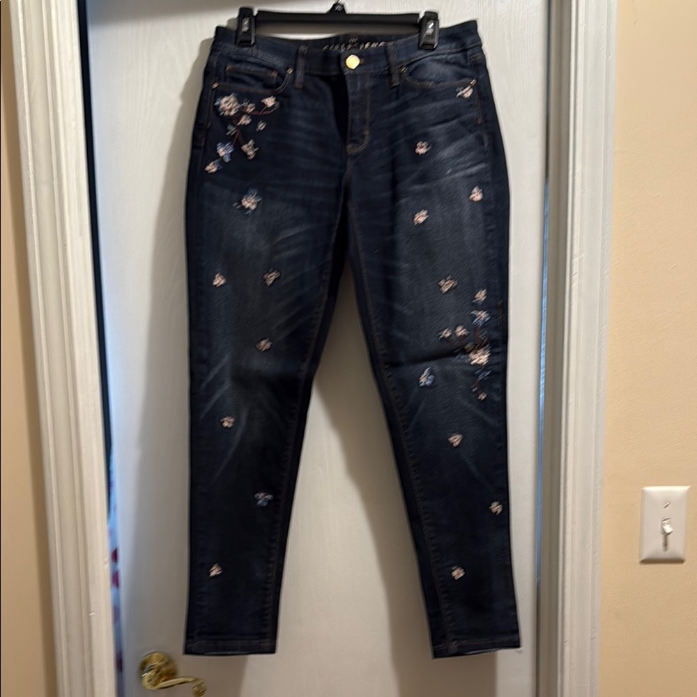 White House Black Market Dark Blue Embroidered Jeans